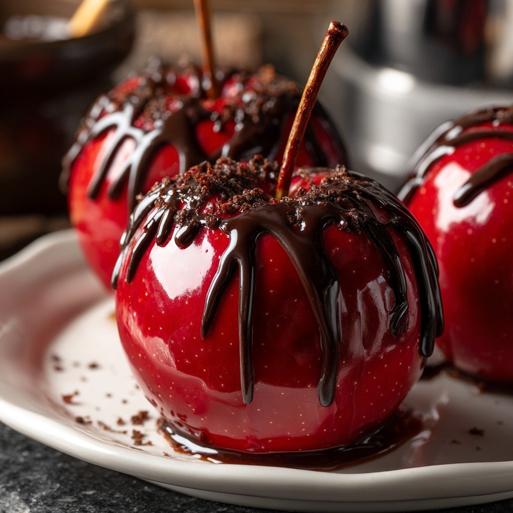Homemade Candy Apples With Chocolate Drizzle