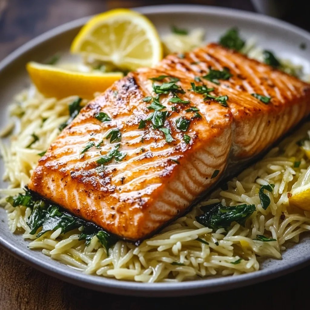 Seared Salmon with Lemon Orzo