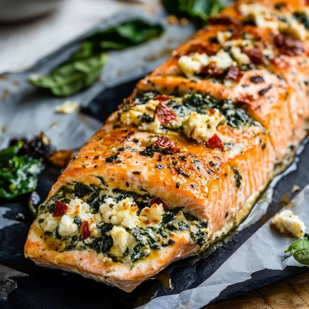 Baked Stuffed Salmon With Spinach & Feta